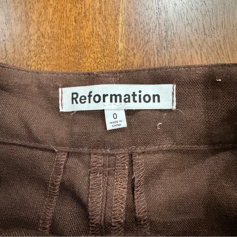 Reformation Vesta Pleated Linen High-Rise Trousers Cafe Brown Size 0 European - Picture 4 of 8